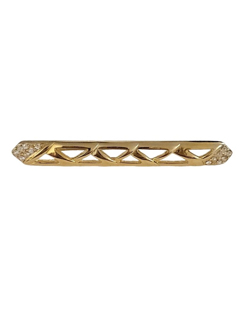 Monet Vintage Gold Tone Clear Rhinestone V Design Bar Pin, Signed K916
